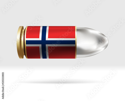 Norway flag on bullet. A bullet danger moving through the air. Flag template. Easy editing and vector in groups. National flag vector illustration on background.