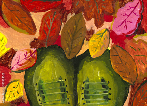 boots autumn leaves autumn walk leaf fall watercolour 