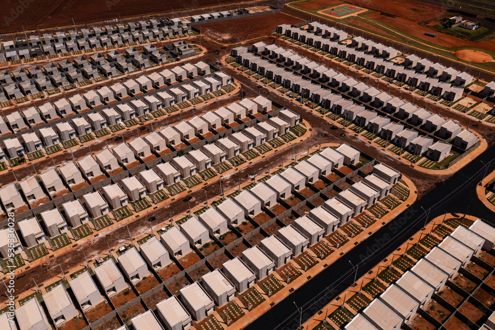 Obraz premium Aerial view of a housing project (popular houses) in the State of São Paulo, Brazil
