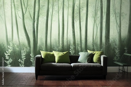 Wallpaper Mural forest interior wallpaper design mural with sofa Torontodigital.ca