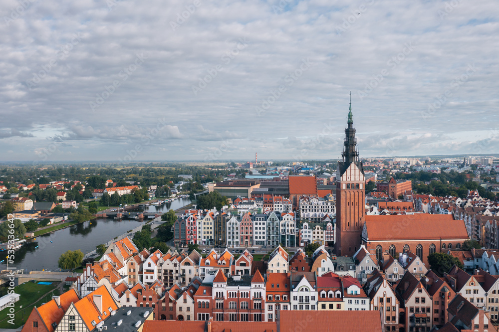 Cityscape of Elbląg (Warmian-Masurian, Poland). Aerial view of the Old Town