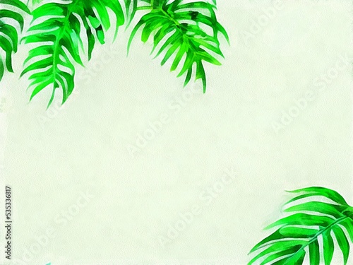 Digital drawing of nature floral background with beautiful leafs, painting on paper style