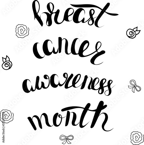 vector lettering breast cancer awareness month with elements, outline, print for textile, paper design