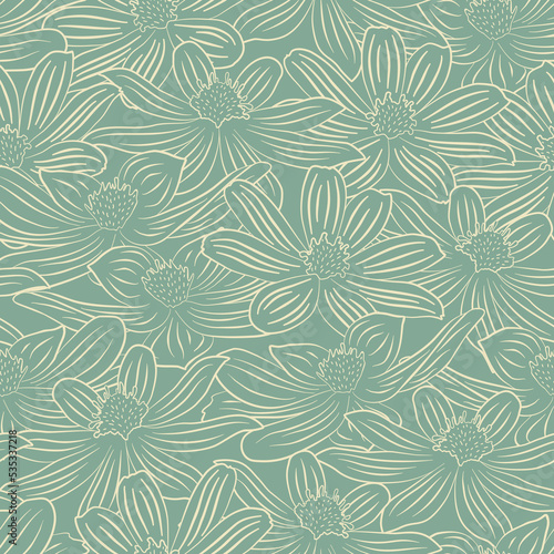 Vector seamless pattern Wild flowers line art abstract 