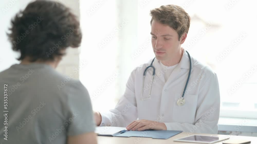 Young Doctor Talking with Patient in Clinic, Treatment Young Doctor Talking with Patient in Clinic, Treatment
