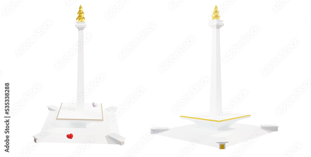 Collection of 3D sets of Monas National Monument Jakarta Landmarks Indonesia isolated 3d render Collection of 3D sets of Monas National Monument Jakarta Landmarks Indonesia isolated 3d render