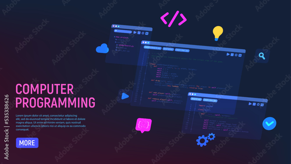 Vetor de Concept of computer programming or developing software or game ...