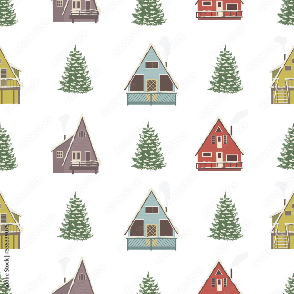 Fototapeta premium Christmas Seamless Pattern with white Background.