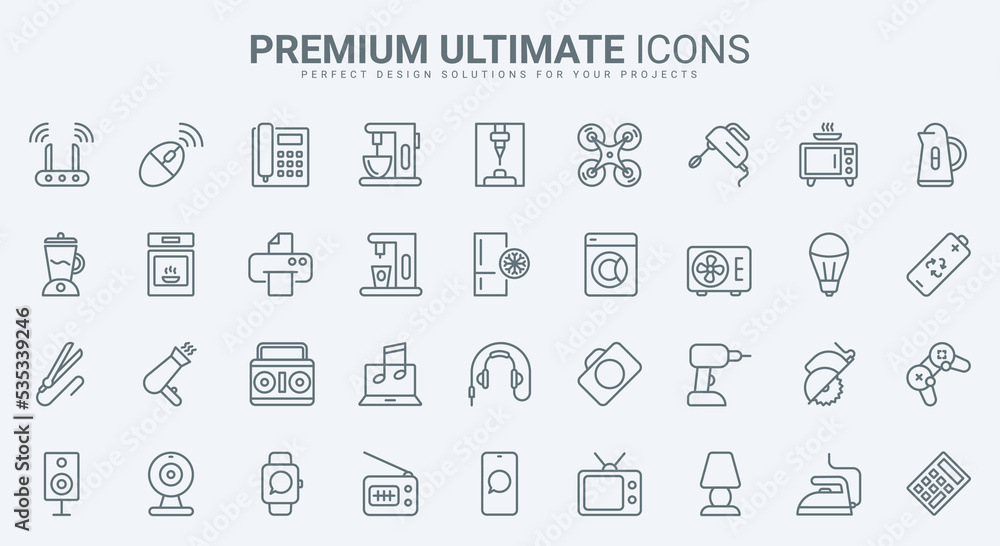 Kitchen and household appliances thin line icons set vector ...