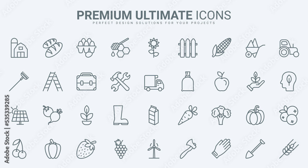 Farm agriculture thin line icons set vector illustration. Outline ...