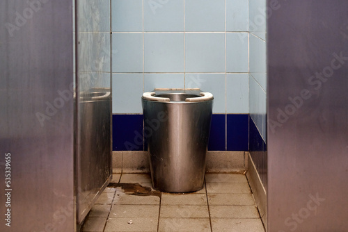 A stainless steel public toilet