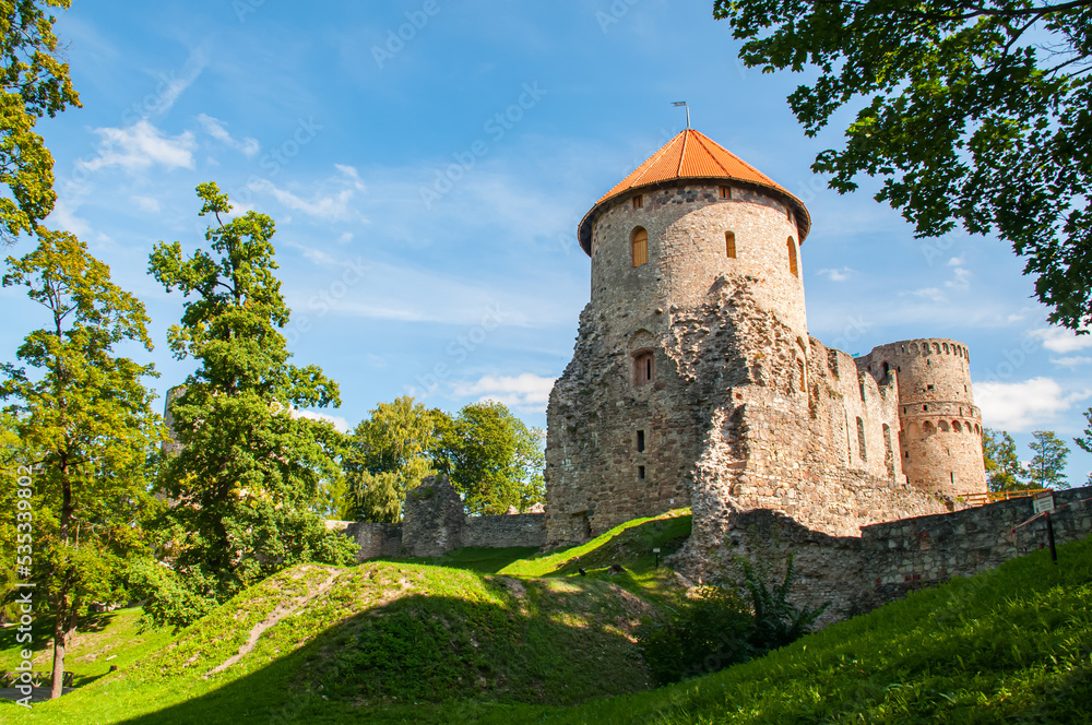 Ruins of the ancient castle in old town of Cesis. There was a residence of the Livonian order in the middle ages, Latvia