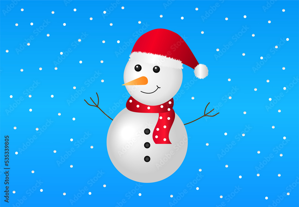 snowman with Christmas hat on blue background