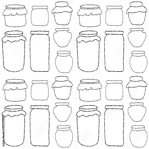 Seamless pattern with outline of jam jars on a white background