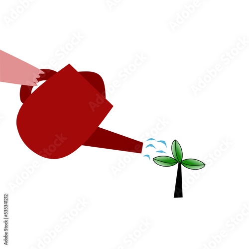 plant watering process vector illustration
