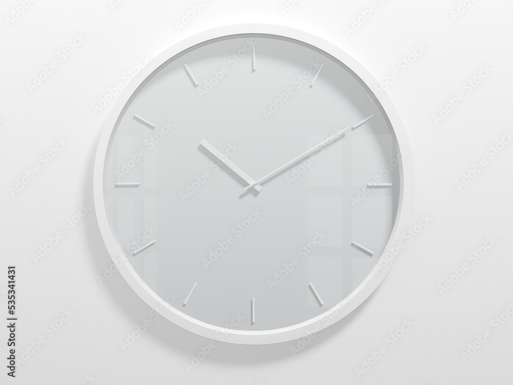 White clock isolated on white background. Minimalism. 3d illustration. White clock isolated on white background. Minimalism. 3d illustration.