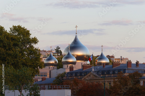 View of the Russian orthodox church Cathedrale of Saint Trinity near the Eiffel Tower in Paris, nicknamed Saint Vladimir. Paris. photo