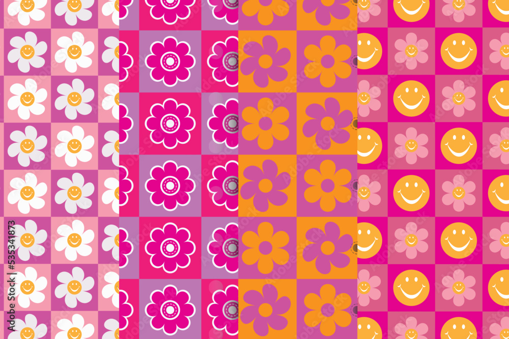 set of seamless patterns with flowers set of seamless patterns with flowers