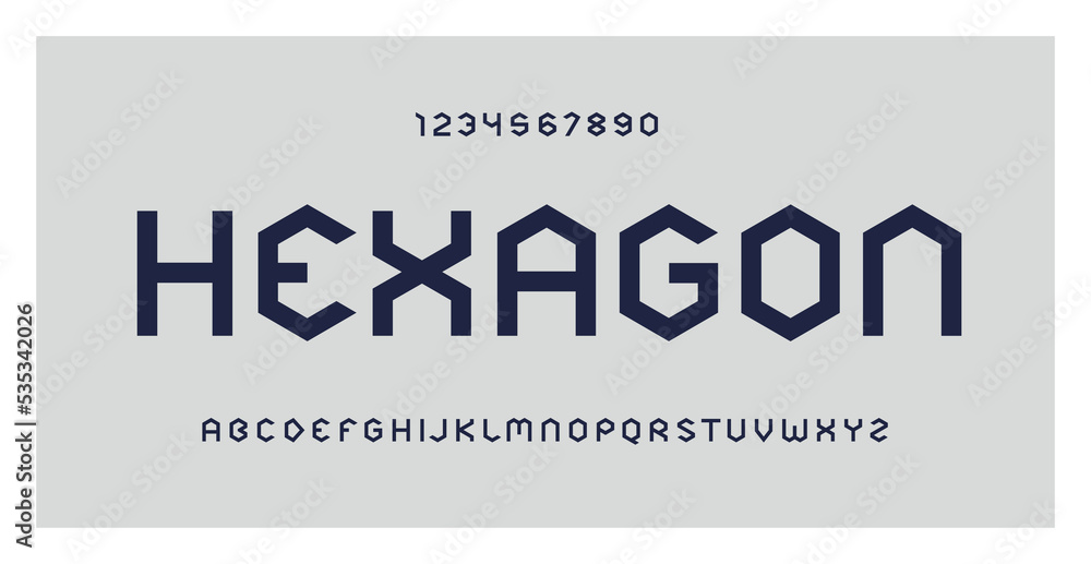 Hexagonal typography. Geometric font typeface, set of numbers and