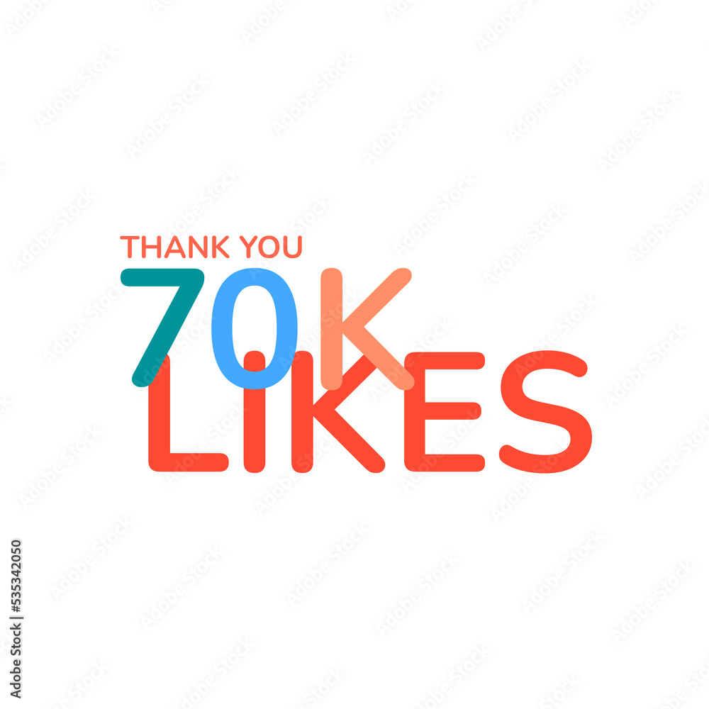 ILLUSTRATION THANK YOU 70K LIKES BANNER CELEBRATION. ICON TEMPLATE DESIGN VECTOR GOOD FOR SOCIAL MEDIA, CARD , POSTER