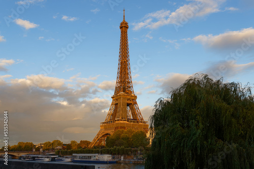 The Eiffel Tower at Sunset  Paris  France.It is the most popular travel place and global cultural icon of the France and the world.