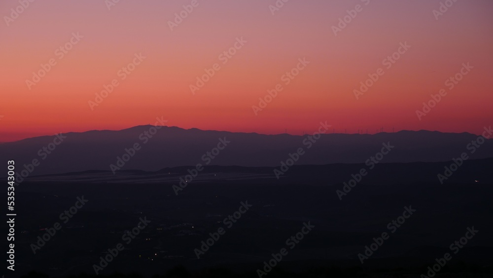 Sunset over coastal land in Almeria Spain