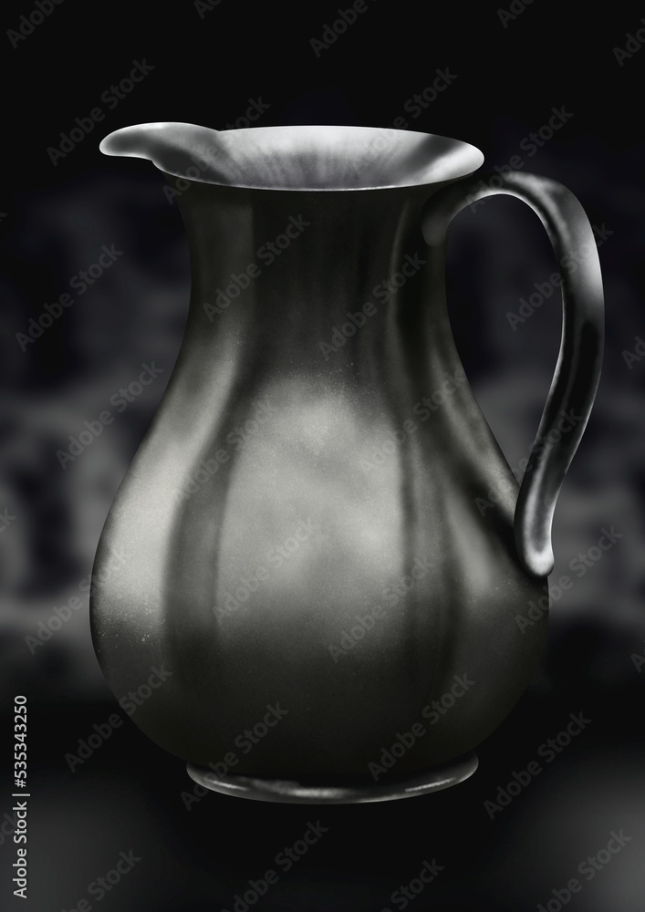 Jug, hand made illustration of a beautiful black and white jug, hand made illustration.