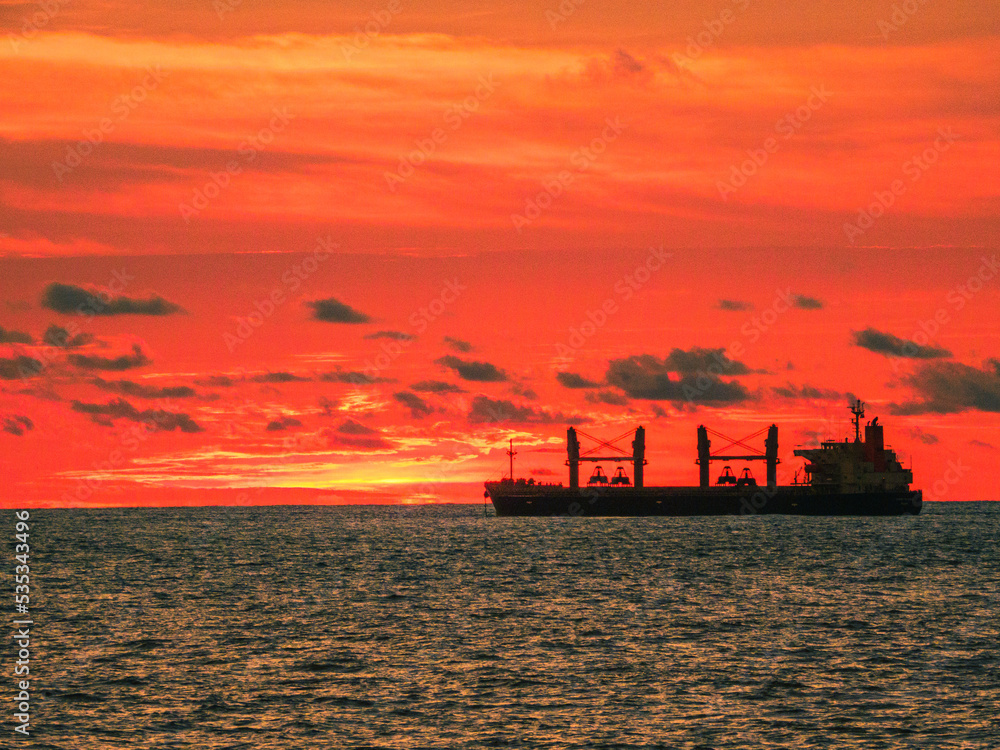 Ship at sunset.