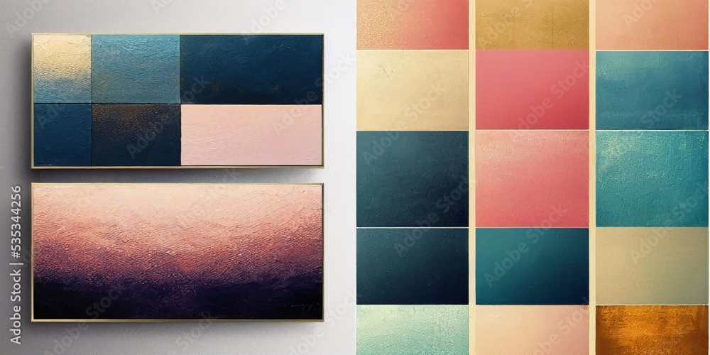 Oil texture. Acrylic paint. Textured arrangements. Navy, blue, blush, pink, white, beige, brown gold illustration and elements. Background. Abstract modern print set. Wall art. Poster. Business card.
