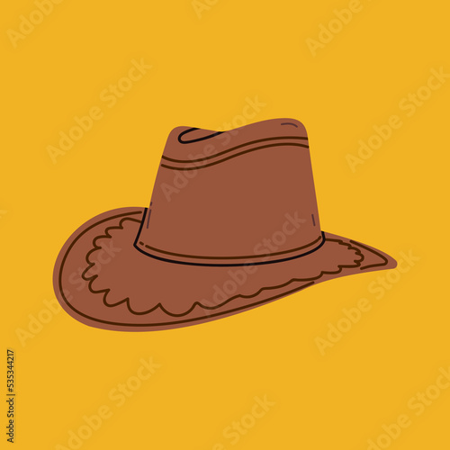 Cowboy western theme wild west concept.Hand drawn colorful vector set. Elements are isolated. Ranch hat. Hand drawn colored flat vector illustration.