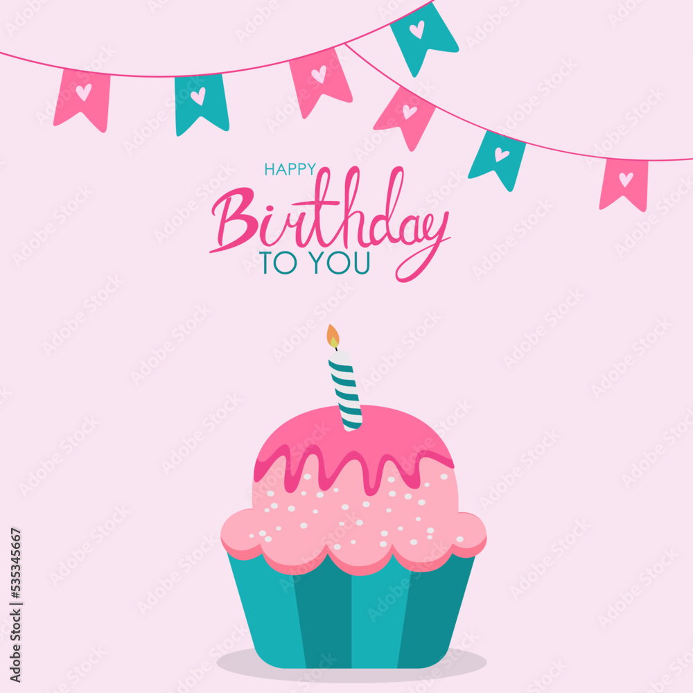 Happy Birthday To You card design with a cute Cupcake and Candle Happy Birthday To You card design with a cute Cupcake and Candle