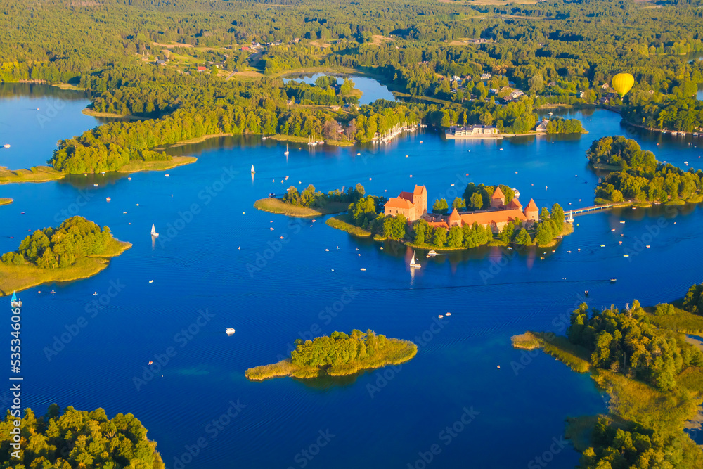 Aerial view on Trakai Island Castle in Galve lake Aerial view on Trakai Island Castle in Galve lake