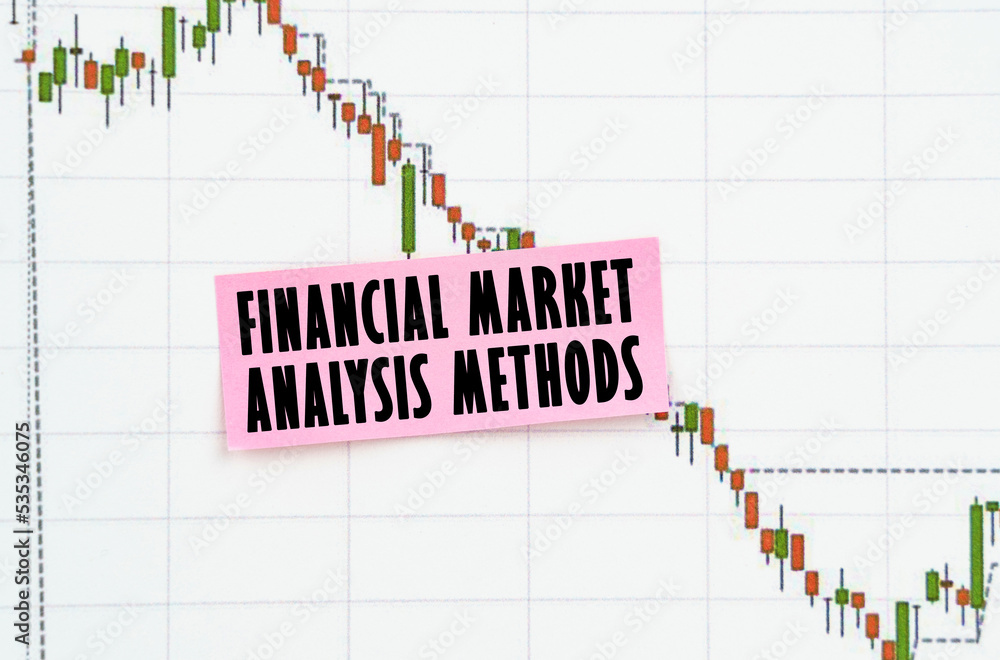 Against the background of the quote chart, a sticker with the inscription - Financial market analysis methods