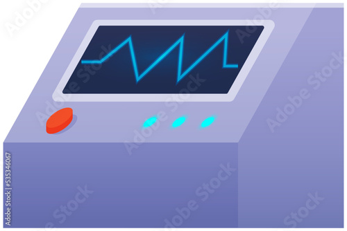 Digital signage monitor, technological equipment touch screen hand control panel with monitor. Production machine or laboratory analyzer for scientific experiment. Technology dashboard with buttons
