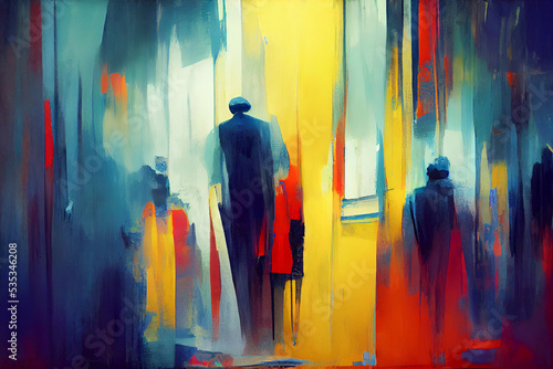 Abstract scene with people in Expressionism art style photo