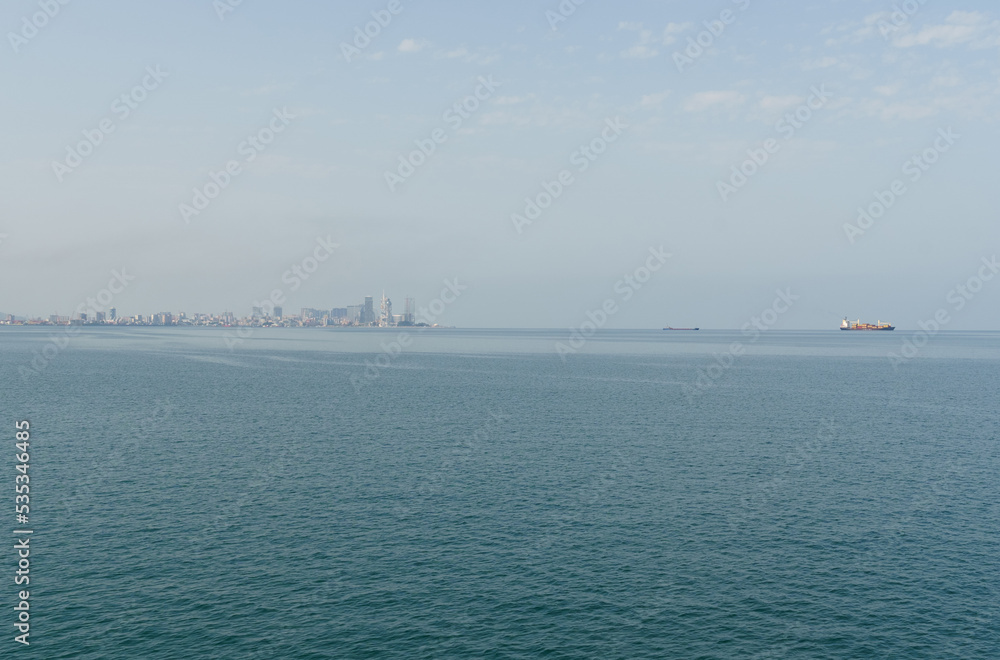 Panoramic view of Batumi, the sea and cargo ships