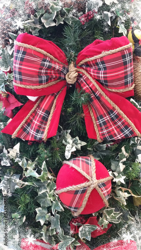 Christmas tree. Traditional Christmas decoration. blurred background