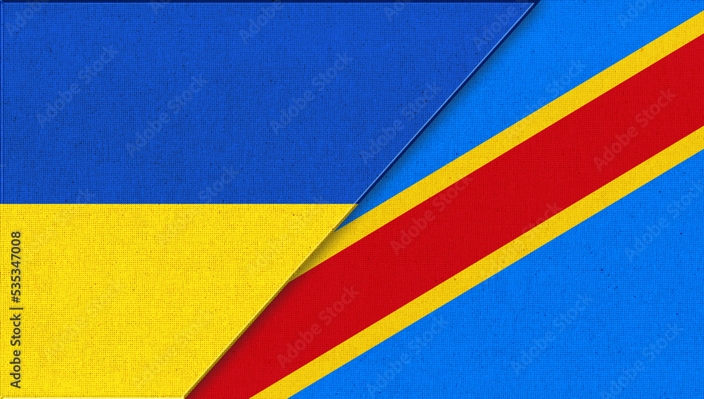 Flag of Ukraine and Congo - 3D illustration. Ukrainian and Congolese flags