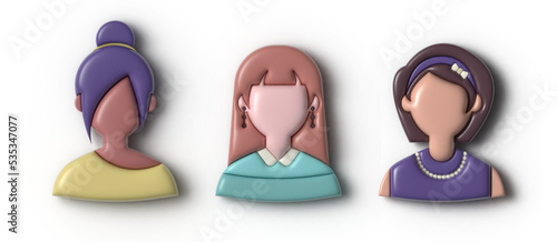 Set of vector 3d avatars. Womens. Young stylish people. Element for design and illustrations. Bubble style. 
