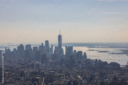 Beautiful panoramic aerial view over downtown of New York city.
