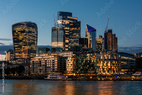 Beautiful evening cityscape of London in England, night city lights