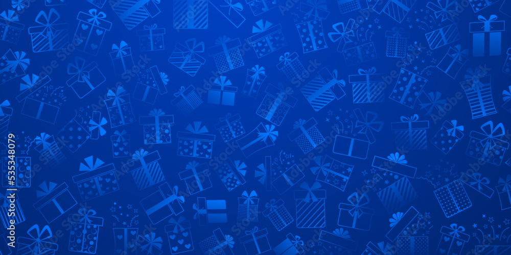 Background of gift boxes with bows and different patterns, in blue colors Background of gift boxes with bows and different patterns, in blue colors