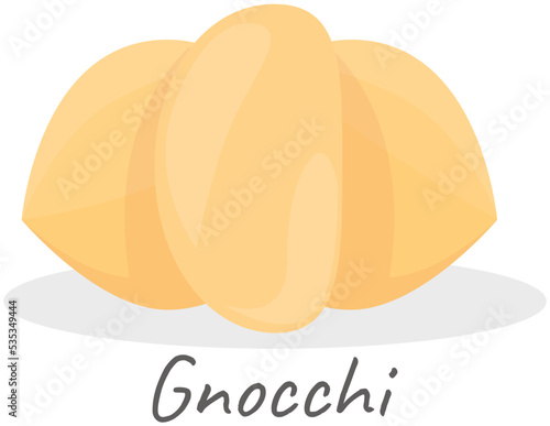 Vector gnocchi icon, group of gnocchi, illustration for food blog or menu design, Italian cuisine. Traditional Italian dish. Pasta. Classic agnolotti. Tortelli. Square dough products with filling