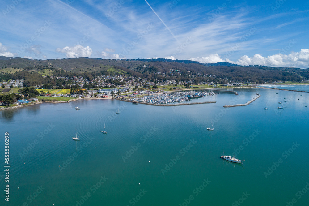 El Granada, California. Pillar Point Harbor in Princeton. Boats and Yachts in Background. Indian Ocean. Clear Blue sky 3