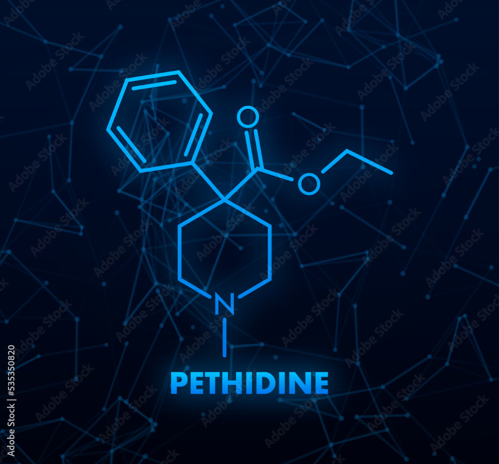 Pethidine concept chemical formula icon label, text font vector illustration