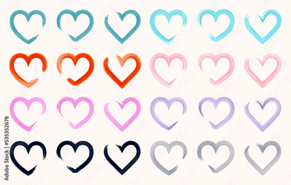 Set de un corazón de pintura dibujado con pincel. Set de un corazón de pintura dibujado con pincel.