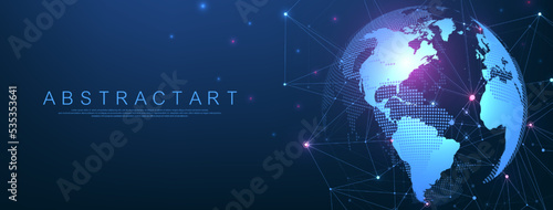 Global network connection concept. Big data visualization. Social network communication in the global computer networks. Internet technology. Business. Science. Vector illustration