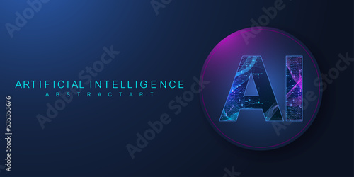 Artificial intelligence and machine learning concept futuristic vector symbol. Artificial intelligence wireless technology design. Neural networks and modern technologies concepts