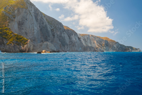 Beautiful beautiful turquoise Ionian sea in Navagio bay, famous popular place on Zakynthos island