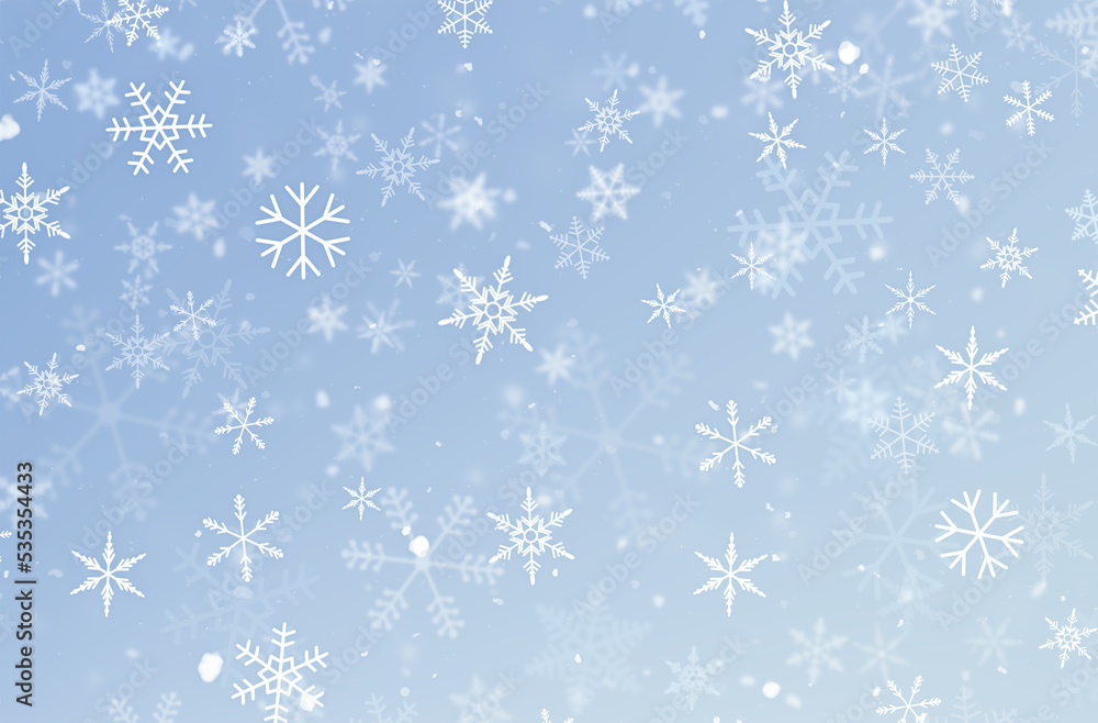 background of snowflakes on light blue